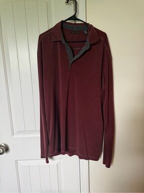 Age of Wisdom XXL Burgundy Modal Blend Long Sleeve Polo Soft Casual Shirt